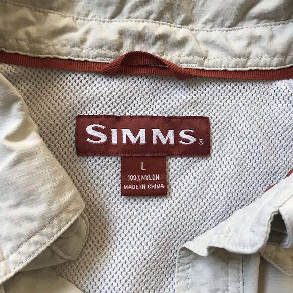 Simms Fishing COR3 Men's LARGE L/S Vented Button Down Guide Beige Shirt *flaw - Picture 2 of 16